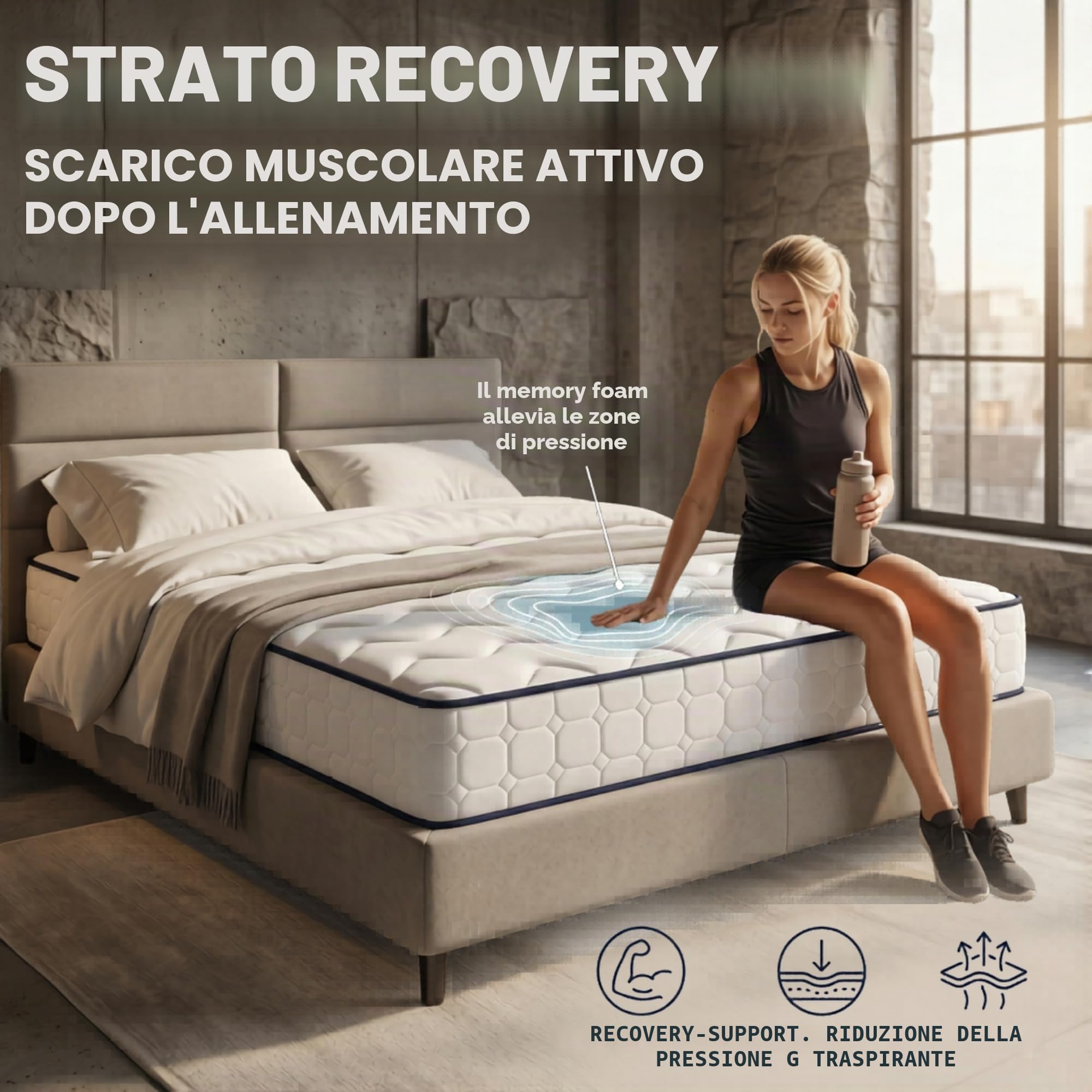 Arensberger Lena, materasso a molle con memory foam, 160 x 200 cm, altezza 21 cm, durezza H3/H4, materasso a molle insacchettate, materasso arrotolabile, ergonomico
