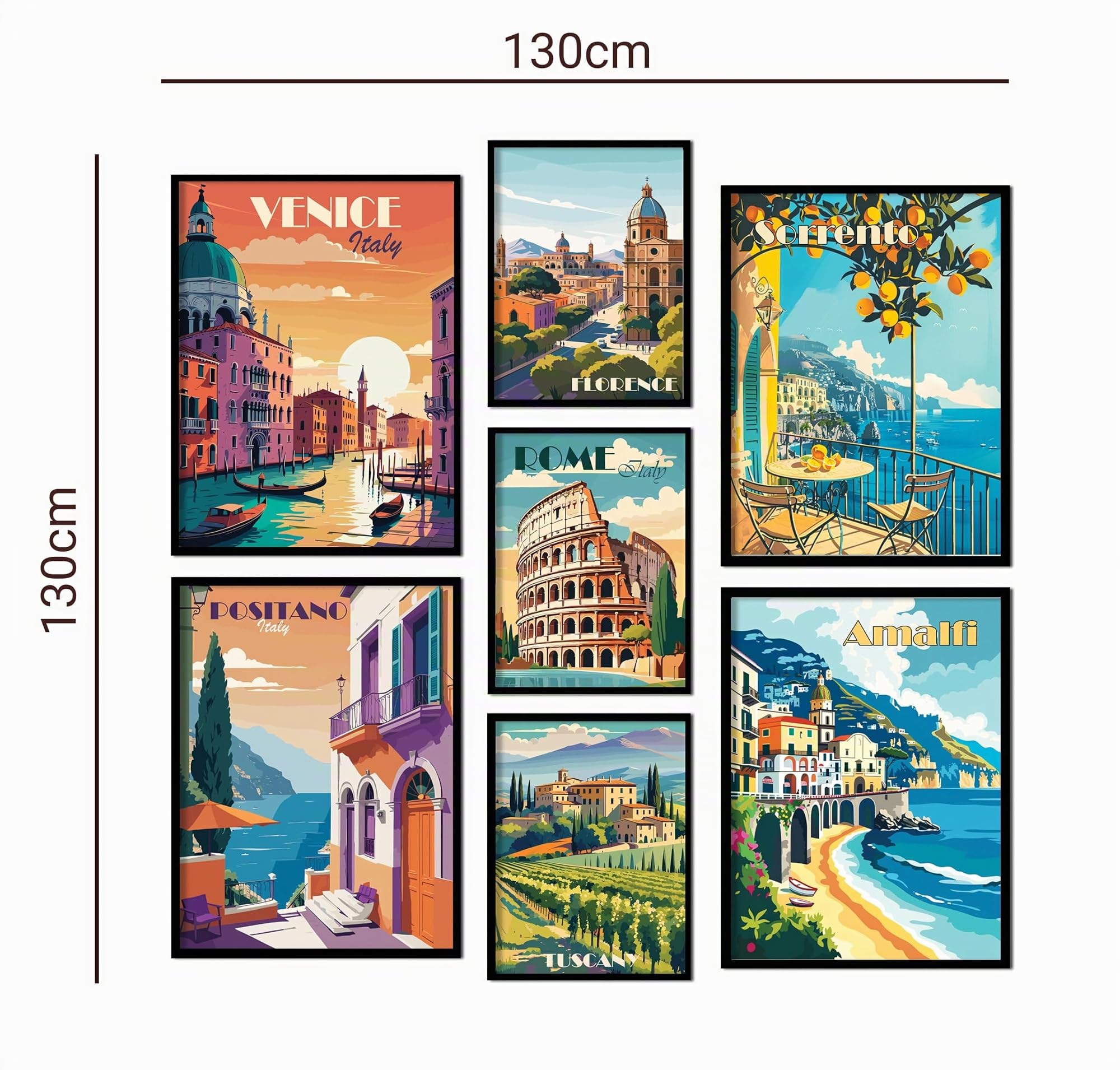 ag.art deco® 7er Set Poster Ohne Rahmen Wanddeko Wohnzimmer Modernes Design | Premium XXL 7 moderne Travel Italien Rome Venice Toskana Sorrento Amalfi Florence Vintage Retro Terrakotta Mediterran, Flur