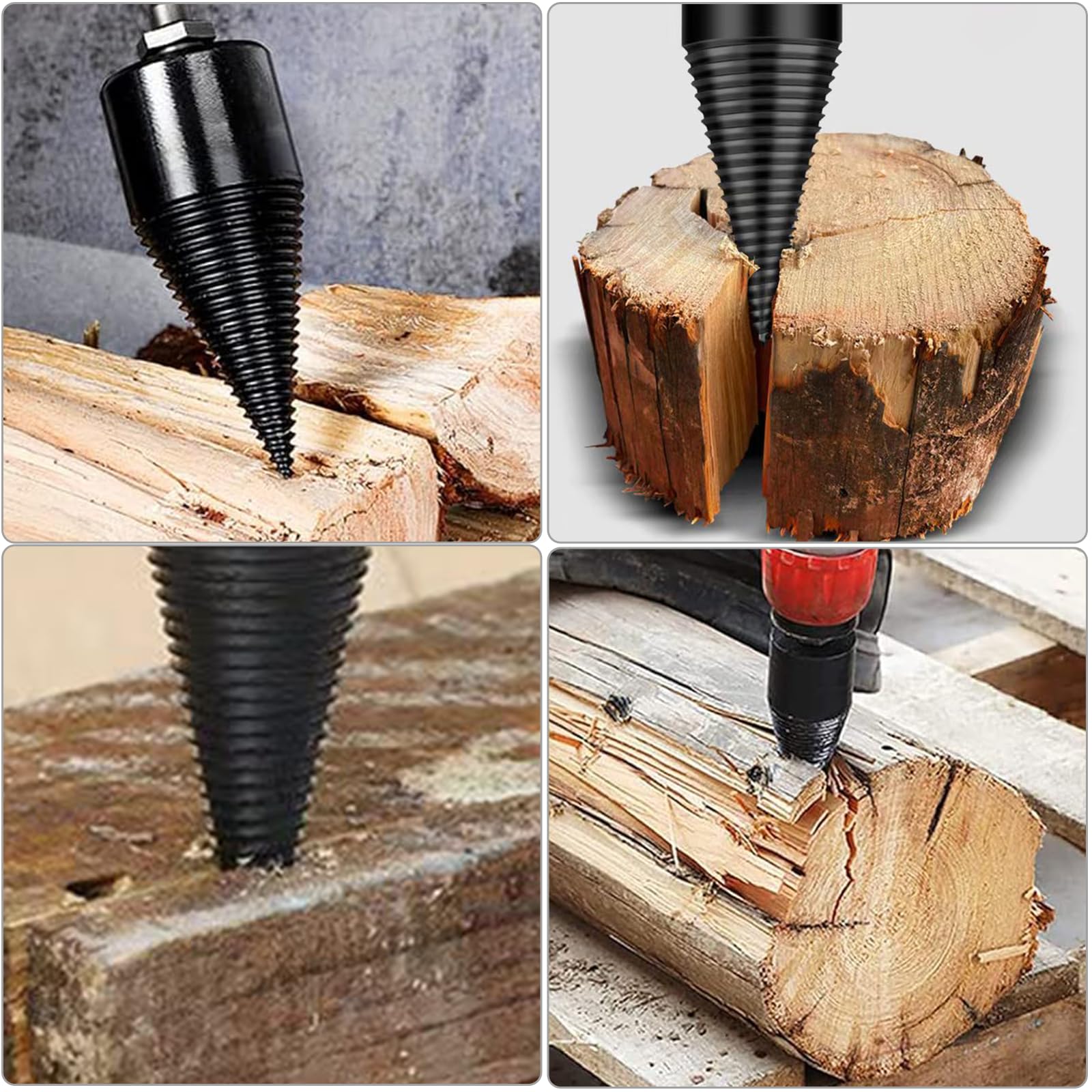 Holzspalter Schraube Kegel, 32+42mm Spaltholzkegel Bohrer Brennholzspalter mit 5 Bohrgriffe Hause Bohrmaschine Präzises & schnelles Spalter für Holz Kegelspalter