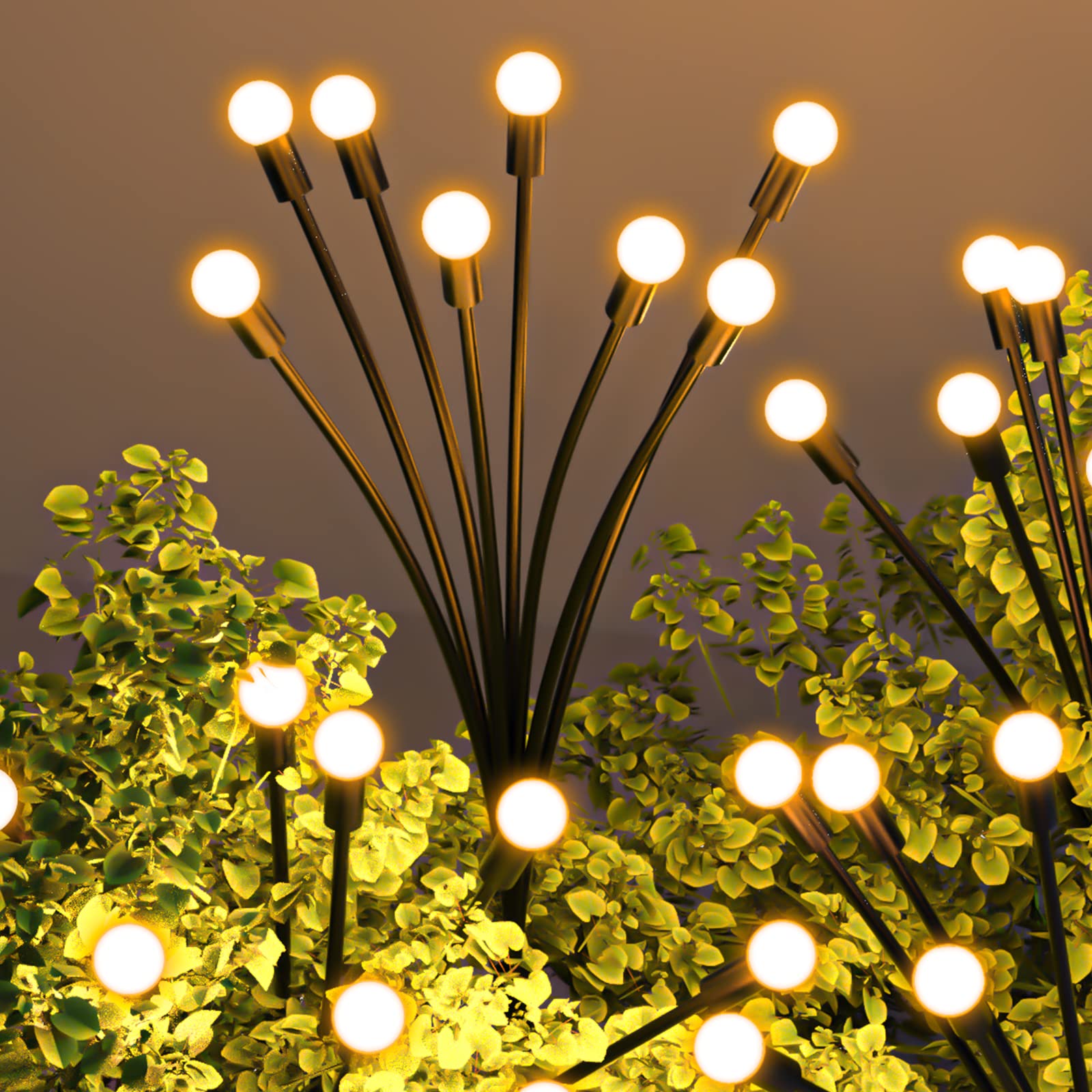 Solar Firefly Outdoor Lights 2.0, 4 Pack Upgraded 8LED Starburst Garden Lights, 8 Lighting Modes Path Lights with Remote, Sway with Wind, Waterproof Outdoor Decorations for Yard Patio Landscape