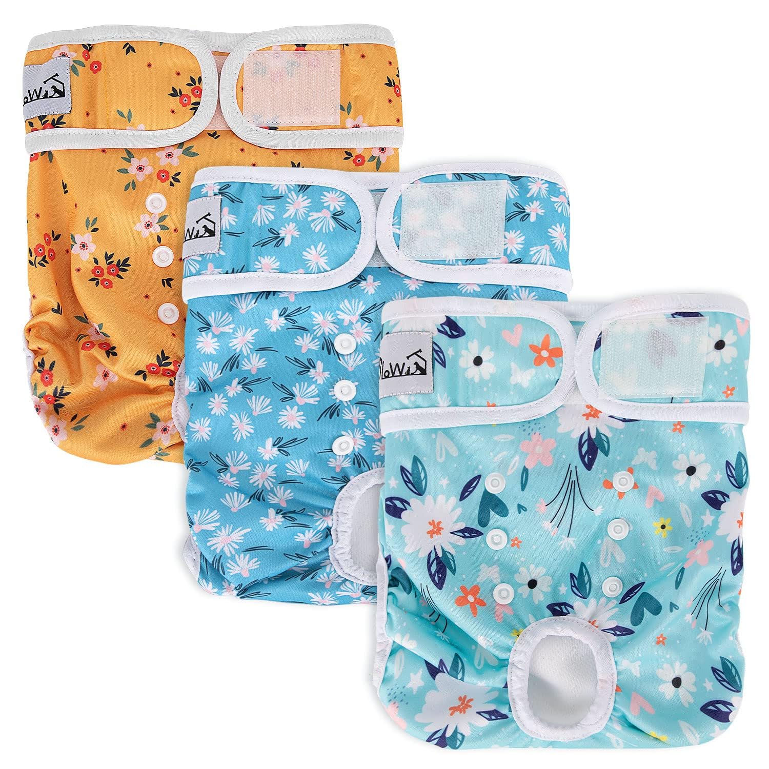 SlowTon Washable Dog Diapers Female - 3 Pack No Leak Reusable Doggie Puppy Diaper with Adjustable Buttons, Comfortable Female Dog Diapers for Heat