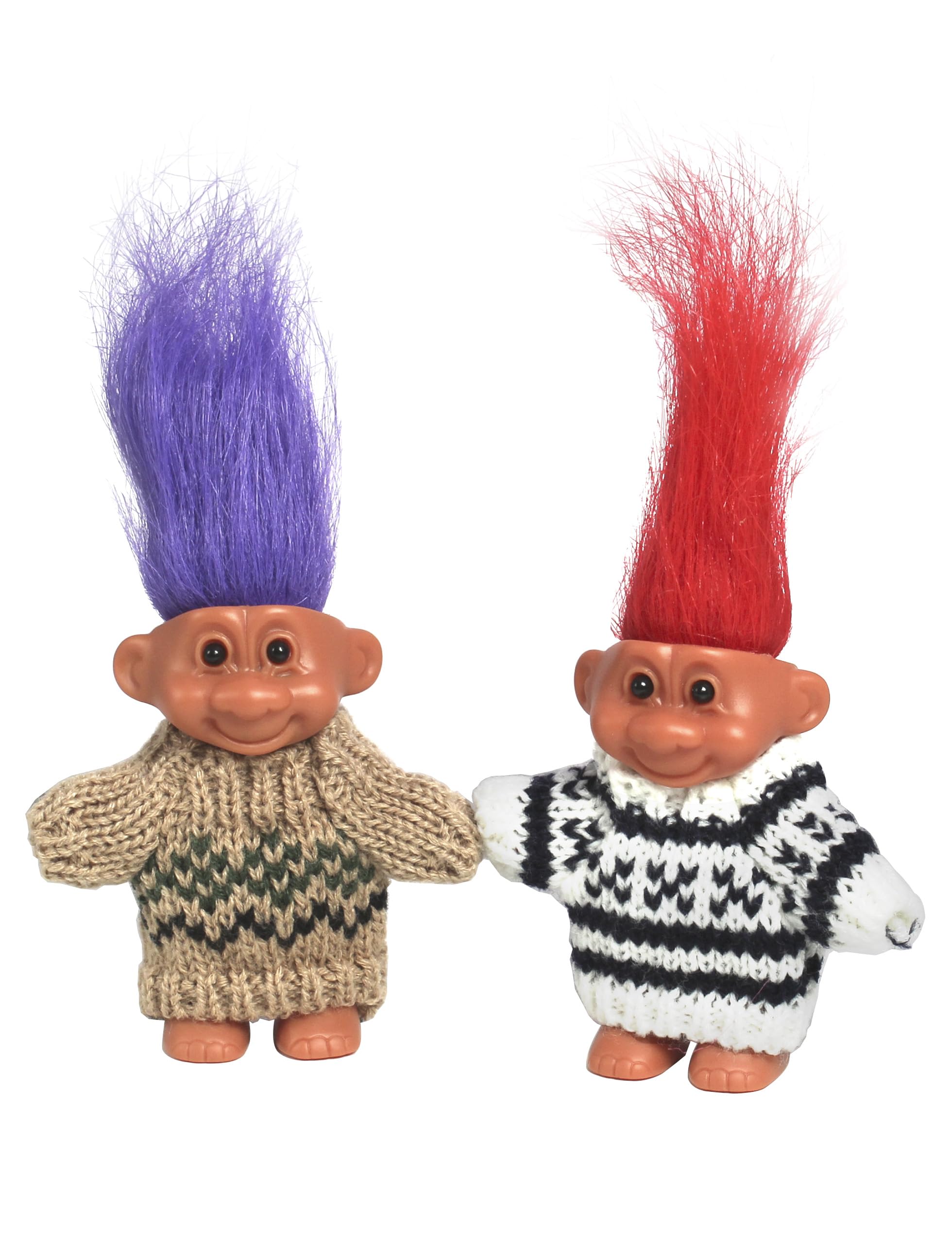 Photo 1 of 2 PCS Retro Lucky Troll Dolls in Hand-Knit Sweaters - Colorful, Adorable, Great for Collections, School Projects, Crafts & Party Favors (Black&Brown)