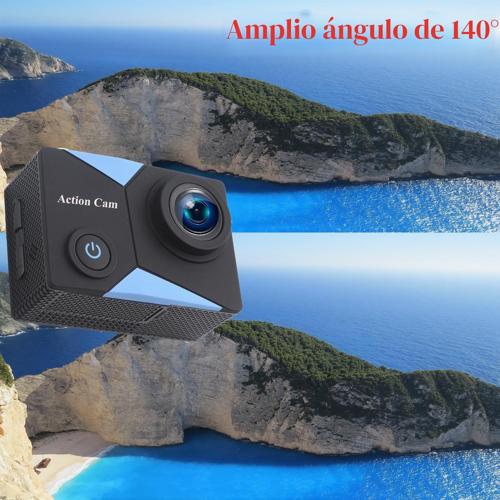 Cámara Deportiva 1080P WiFi Cámara de Acción | Cámara Subacuática Sumergible hasta 30 Metros, Tarjeta 32GB incluida, 2 baterías 1050mAh y juego completo accesorios