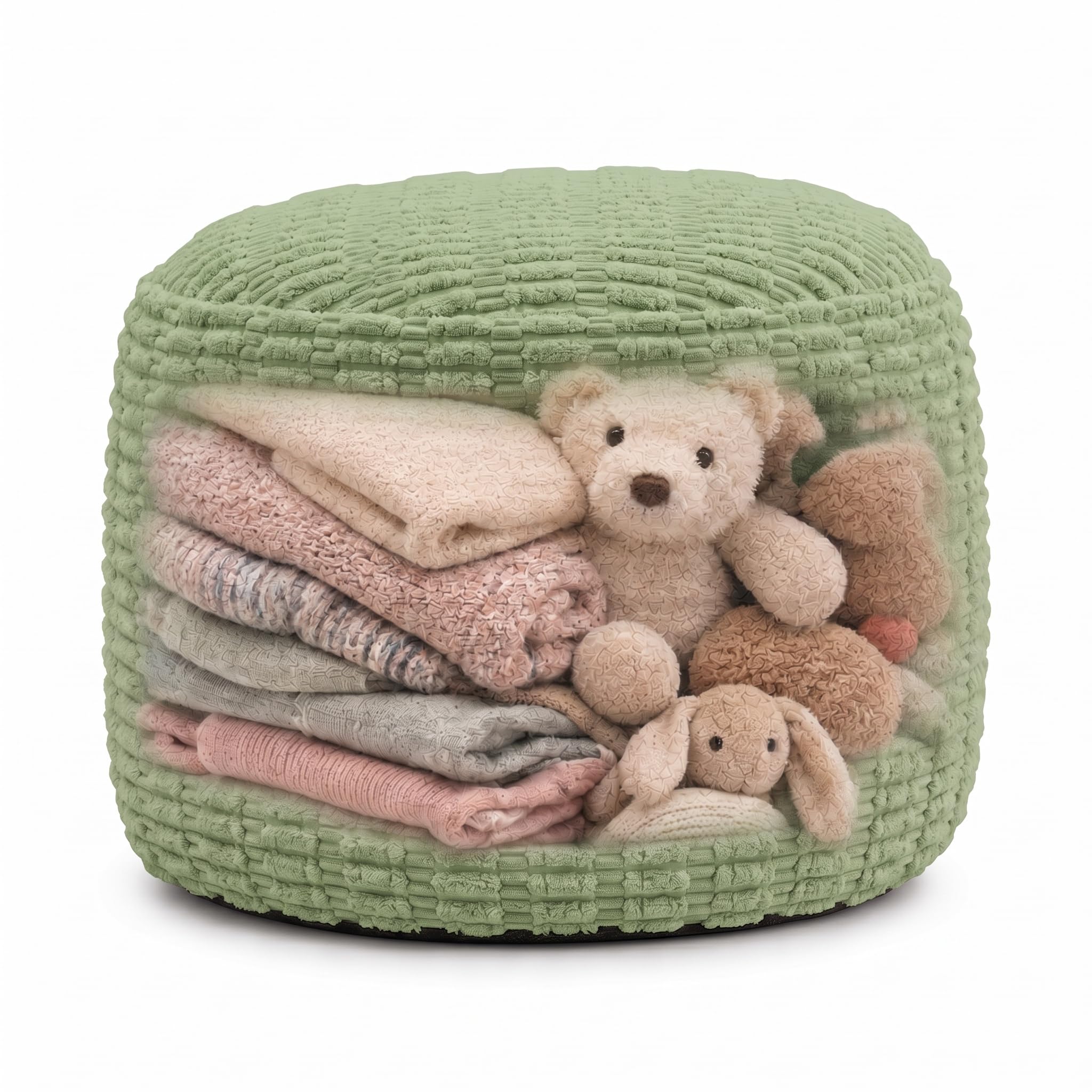 Round Pouf Ottoman Cover Only, Sage Green, 20"x13", Small Storage Cover