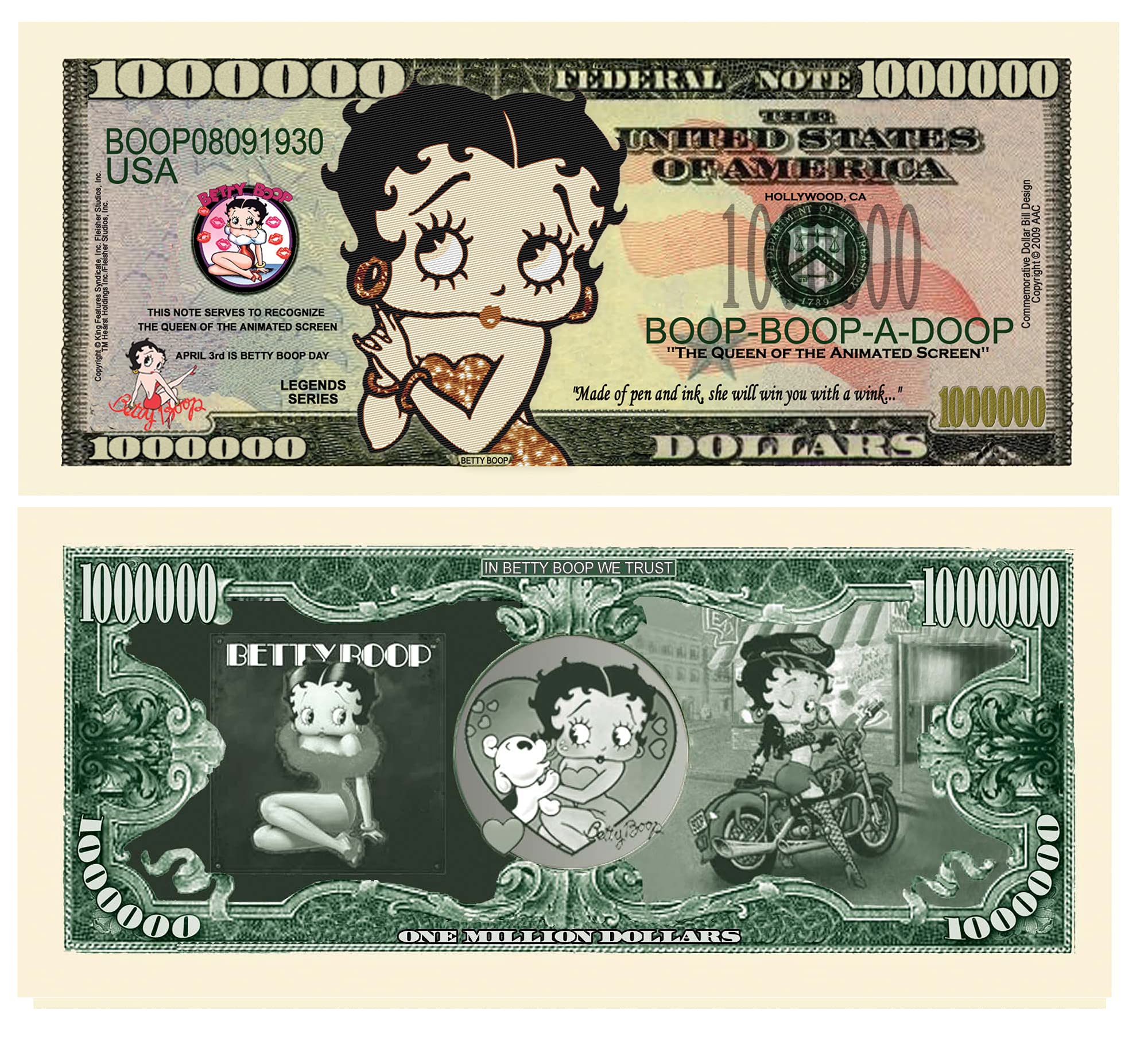 American Art Classics Pack of 100 Bills - Betty Boop $Million Dollar$ Novelty Bill Collectible - Limited Edition Collectible Bill - Best Gift Or Keepsake for Boop Lovers