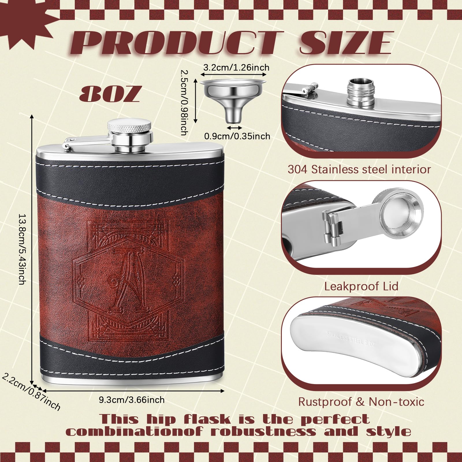 Baderke Personalized Groomsmen Flask 8 oz Stainless Steel Monogram Hip Flask for Men Leather Father's Day Gift for Dad Grandpa Birthday Wedding(Letter A)