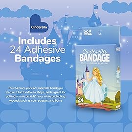 BioSwiss Bandages, Princess Cinderella Shaped Self Adhesive Bandage Set, Latex Free, Sterile Wound Care, 24 Count