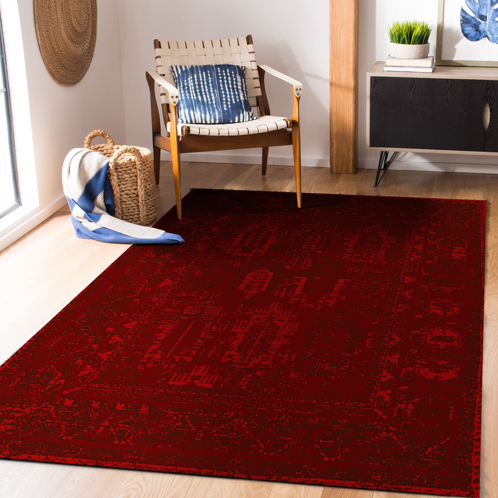 Oriental Area Rug for Living Room & Bedroom – Vintage Design with Distressed Finish, Soft & Durable, Stain-Resistant & Non-Shedding, Sizes