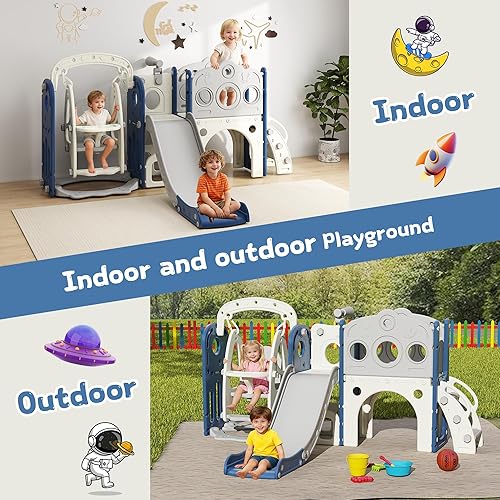 Miniatura 6 de Tobogán para niños pequeños, columpio y tobogán para niños pequeños de 1 a 3 años, juego interior y exterior para niños pequeños con aro de Columpio