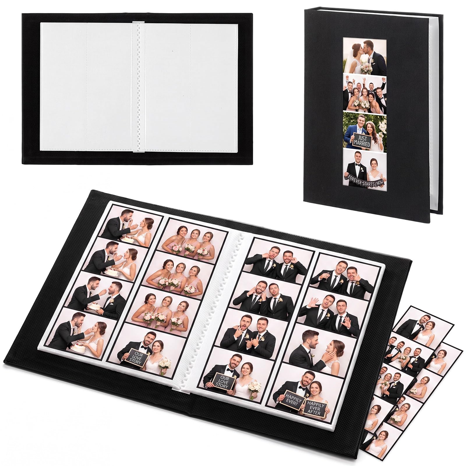 Hardcover Linen Photo Booth Strip Album for Wedding or Party, Black