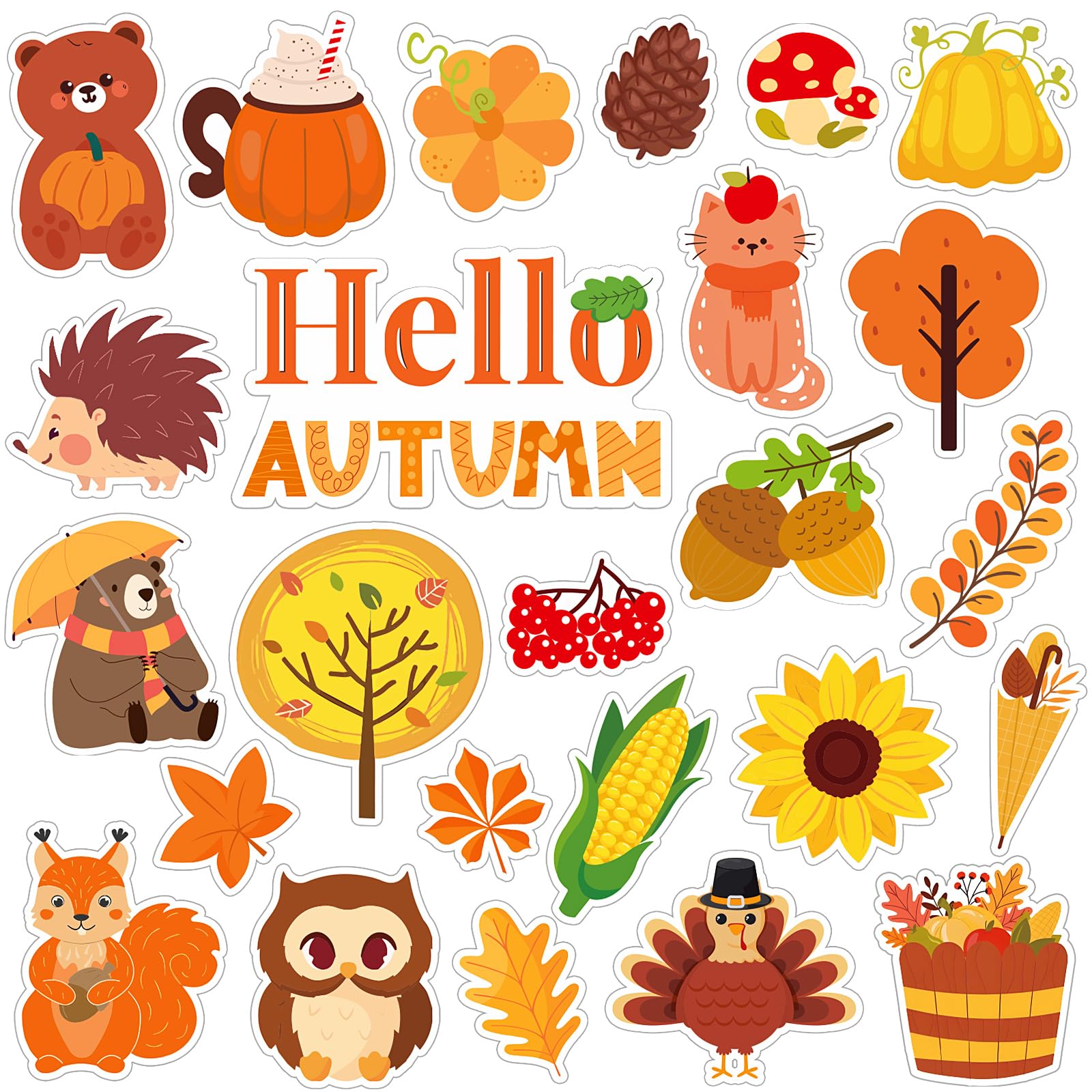 MARFOREVER 50 PCS Fall Gel Window Clings, Autumn Harvest Pumpkins Maple Leaf Pine Cones Thick Window Gel Clings Decals for Kids Fall Thanksgiving Classroom Nursery Home Party Supplies Decorations