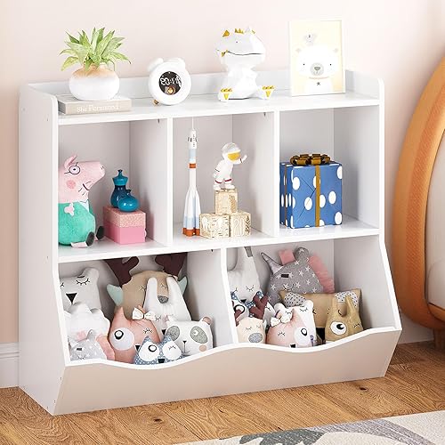 IDEALHOUSE Librero, organizador de almacenamiento de juguetes, cinco espacios de almacenamiento, adecuado para dormitorio, sala de juegos, sala de
