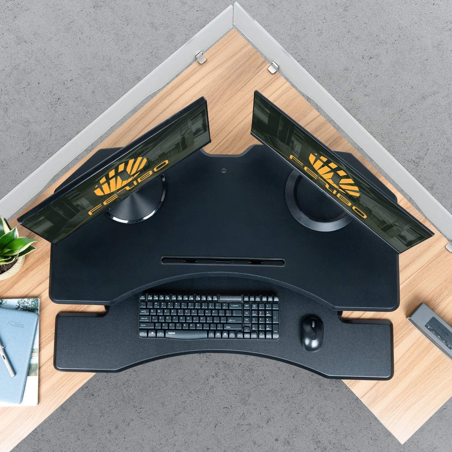 FEZIBO Height Adjustable, Desk Converter Stand up Riser Tabletop Workstation fits Dual Monitor 37 inches Black : FEZIBO: Office Products