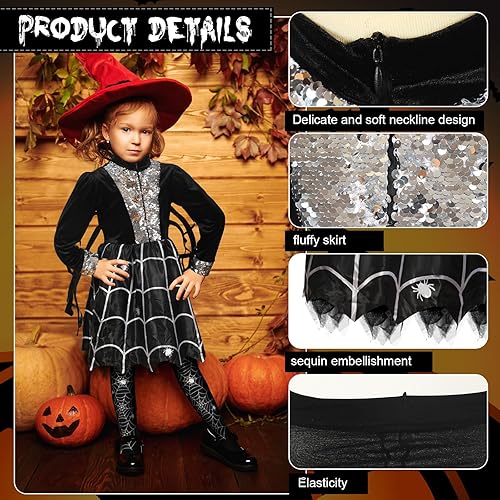 Miniatura 6 de Jiuguva Disfraz de araña de 2 piezas para niña, vestido de araña de muchos brazos con medias para niños, leggings para niños de 4 a 6 años, fiesta