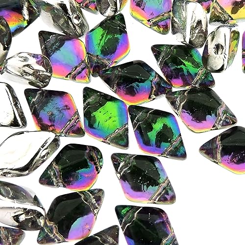 Cuentas de cristal checo GemDuo Beads, cuentas en forma de diamante de 2 agujeros de 0.197 x 0.315 in, 0.35 oz, espectro retroiluminado