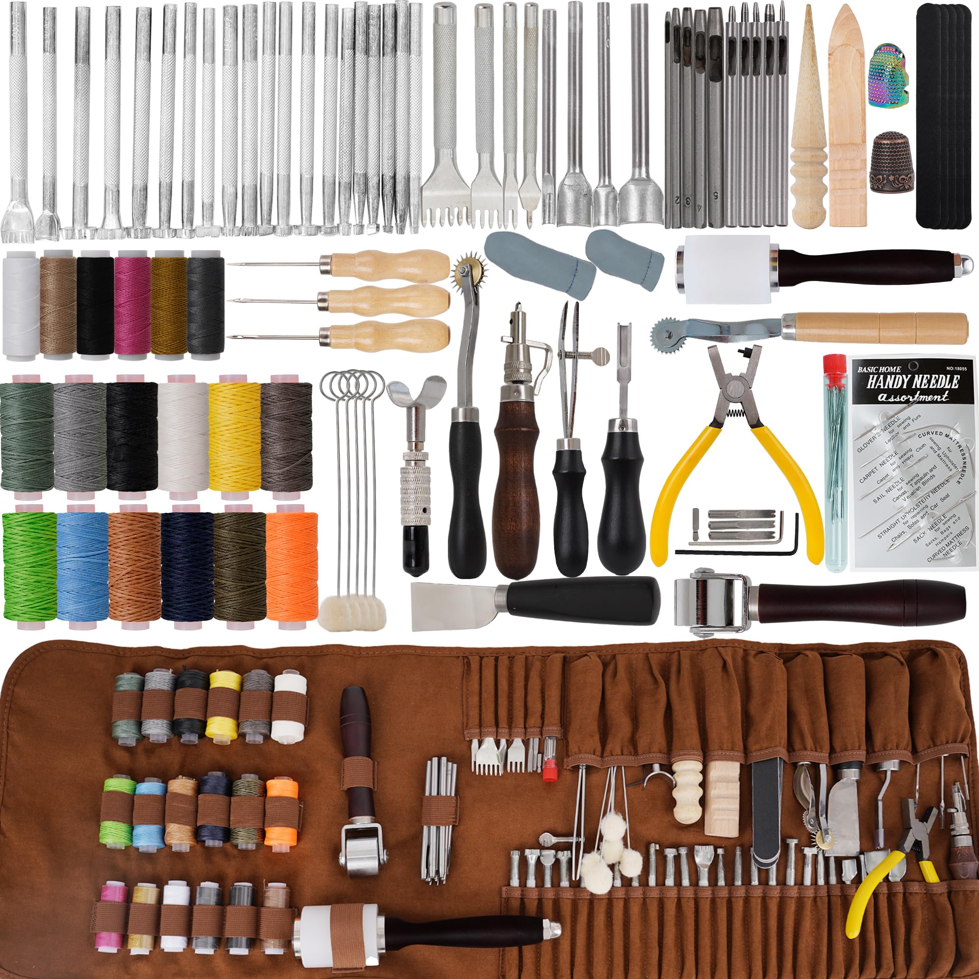 CrossCultiva Leather Tooling Kit Leather Working Crafting Kit with Custom Storage Bag for Leather DIY Cutting Punching Sewing Carving Stamping Use