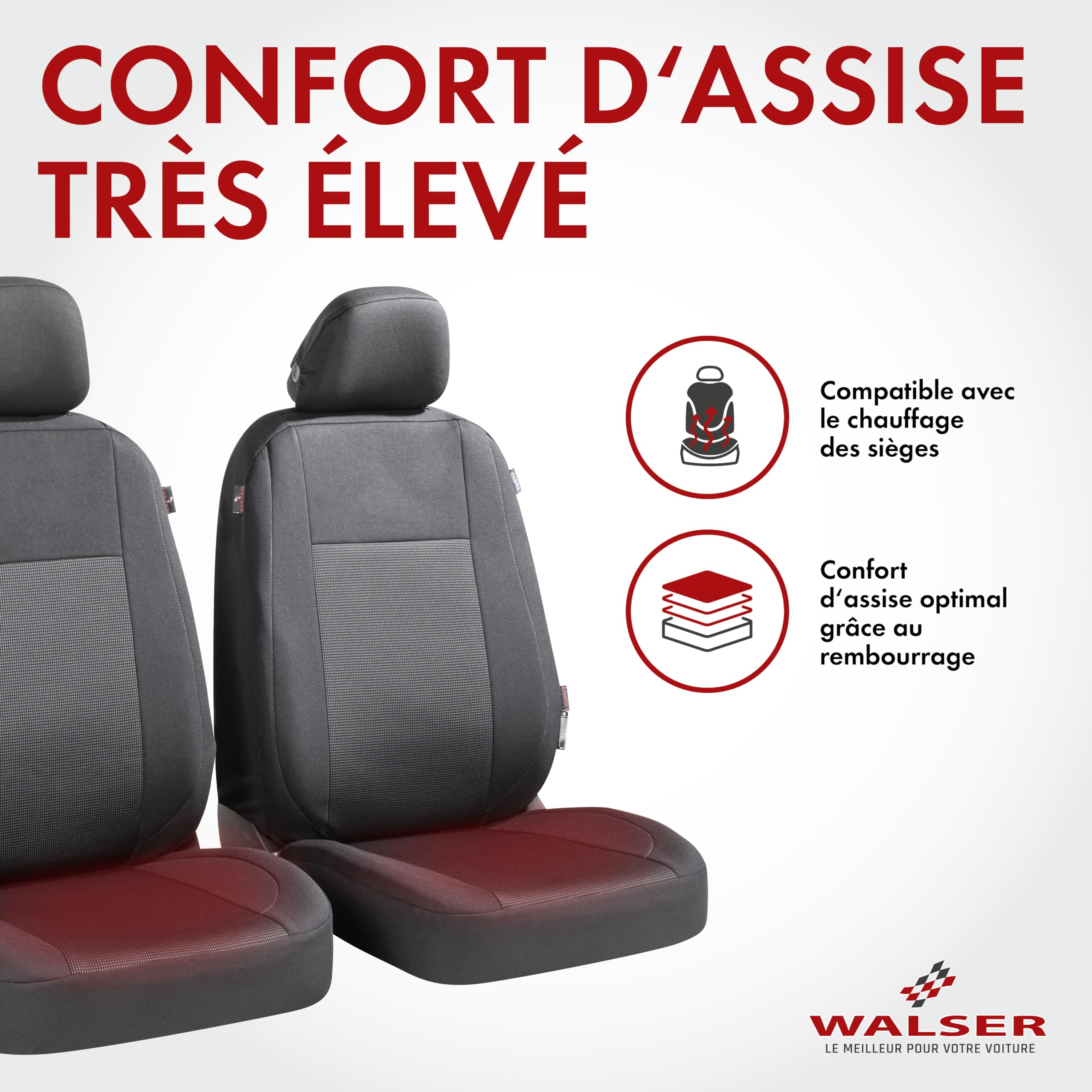 Walser Premium Housses de siège Ardwell avec système de Fermeture éclair, Zipp-IT Housses de Protection pour sièges Avant & arrière Noir/Gris 11869