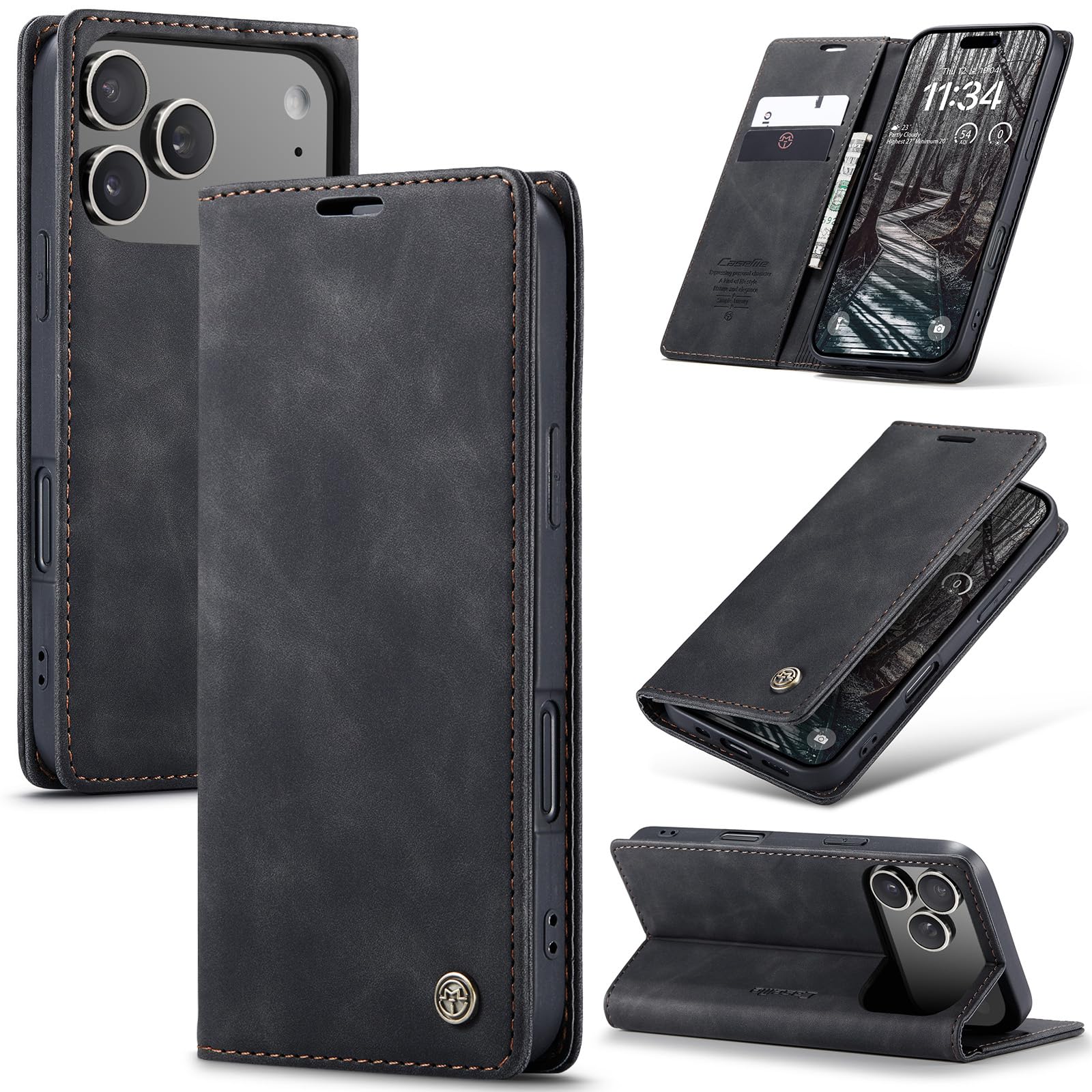 Monweicz Handyhülle für iPhone17 Pro Hülle Premium Lederhülle Klappbar Flip Case Tasche Magnet Kartenfach Standfunktion Klapphülle Schutzhülle für iPhone17 Pro - Schwarz