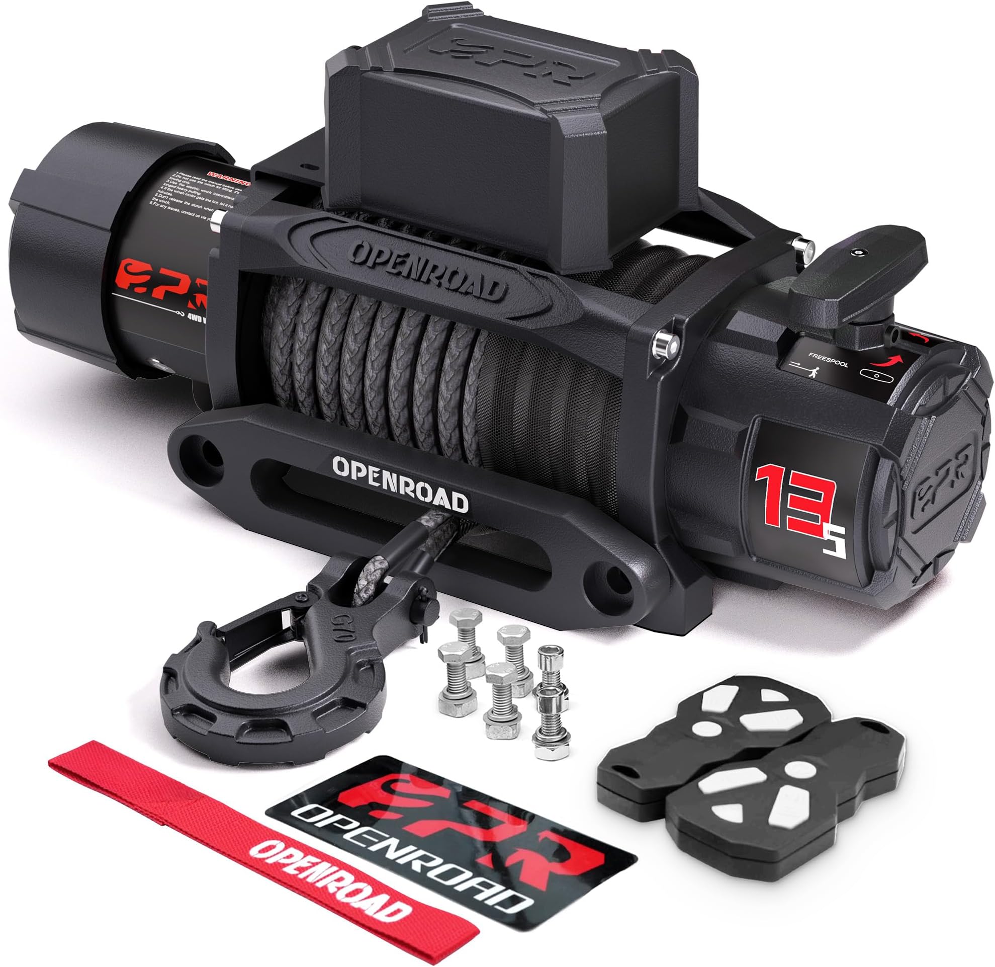 OPENROAD 13500 lb Recovery Winch with Synthetic Rope and 2 Wireless Remotes - IP68 Waterproof 12V Electric Winch for Jeep, SUV, Truck & Trailer - Panther Series 3S