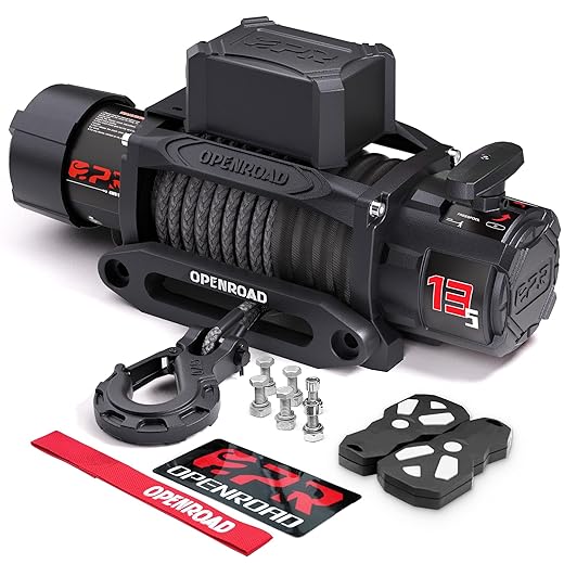 OPENROAD 13500 lb Recovery Winch with Synthetic Rope and 2 Wireless Remotes - IP68 Waterproof 12V Electric Winch for Jeep, SUV, Truck & Trailer - Panther Series 3S