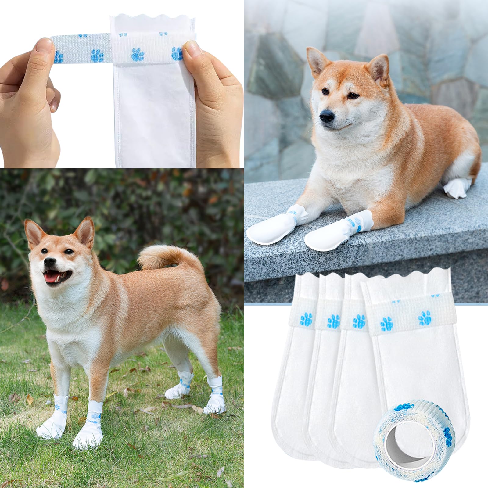 60 Pièces Chaussettes Jetables pour Chiens, Chaussures pour Chiens Antidérapant, Bottes Imperméables, Étanche, Protection Respirante, Auto-Adhésif, Protection des Pattes
