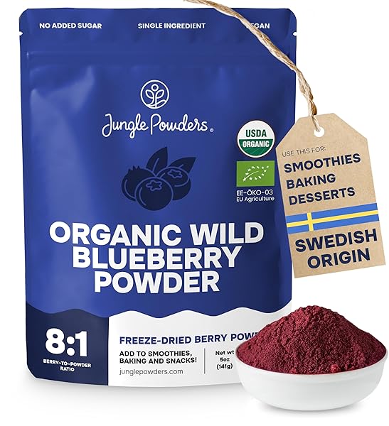 Wild Blueberry Powder Organic 5 Ounce Bag USDA Certified & 3rd Party Lab Tested - Antioxidant Rich Smoothies Freeze Dried Blueberries Organic Blueberry Extract for Baking From Whole Dried Blueberries