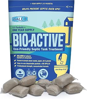 Bio-Active PREMIUM Septic Tank Treatment - 1 Year Supply of Beneficial Bacteria/Enzymes - 12 Treatments - Rapid Dissolve Sachet - Commercial Strength - Made in the USA