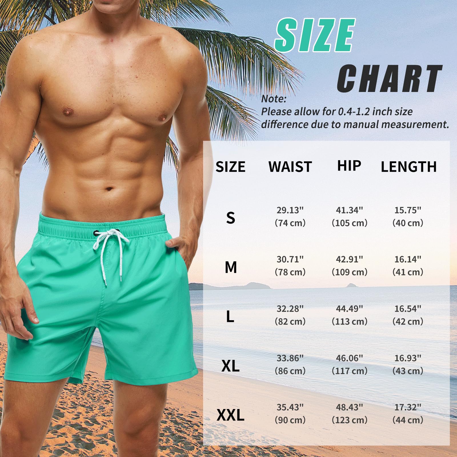 Shorts de Bain Homme Maillot de Bain Homme avec Poches Zippées, Séchage Rapide Short de Plage Piscine Surf Homme avec Doublure en Maille et Cordon Réglable