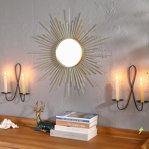 Miniatura 8 de Espejo grande dorado de 24 pulgadas, espejos de metal Starburst, espejo solar moderno de mediados de siglo, decoración de pared para sala de estar,