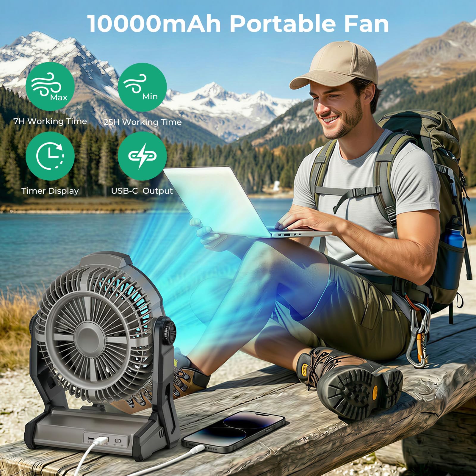 Amazon.com: ZAFRO Portable Camping Fan with 10000mAh Rechargeable