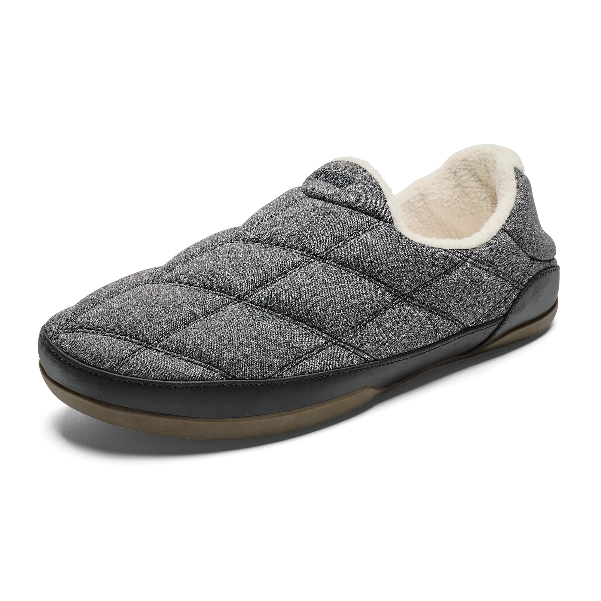 OLUKAI Pukui Mens Fleece Slippers Comfortable Activewear Slippers Premium Full-Grain Leather Jersey Knit Drop-In Heel All-Day Comfort
