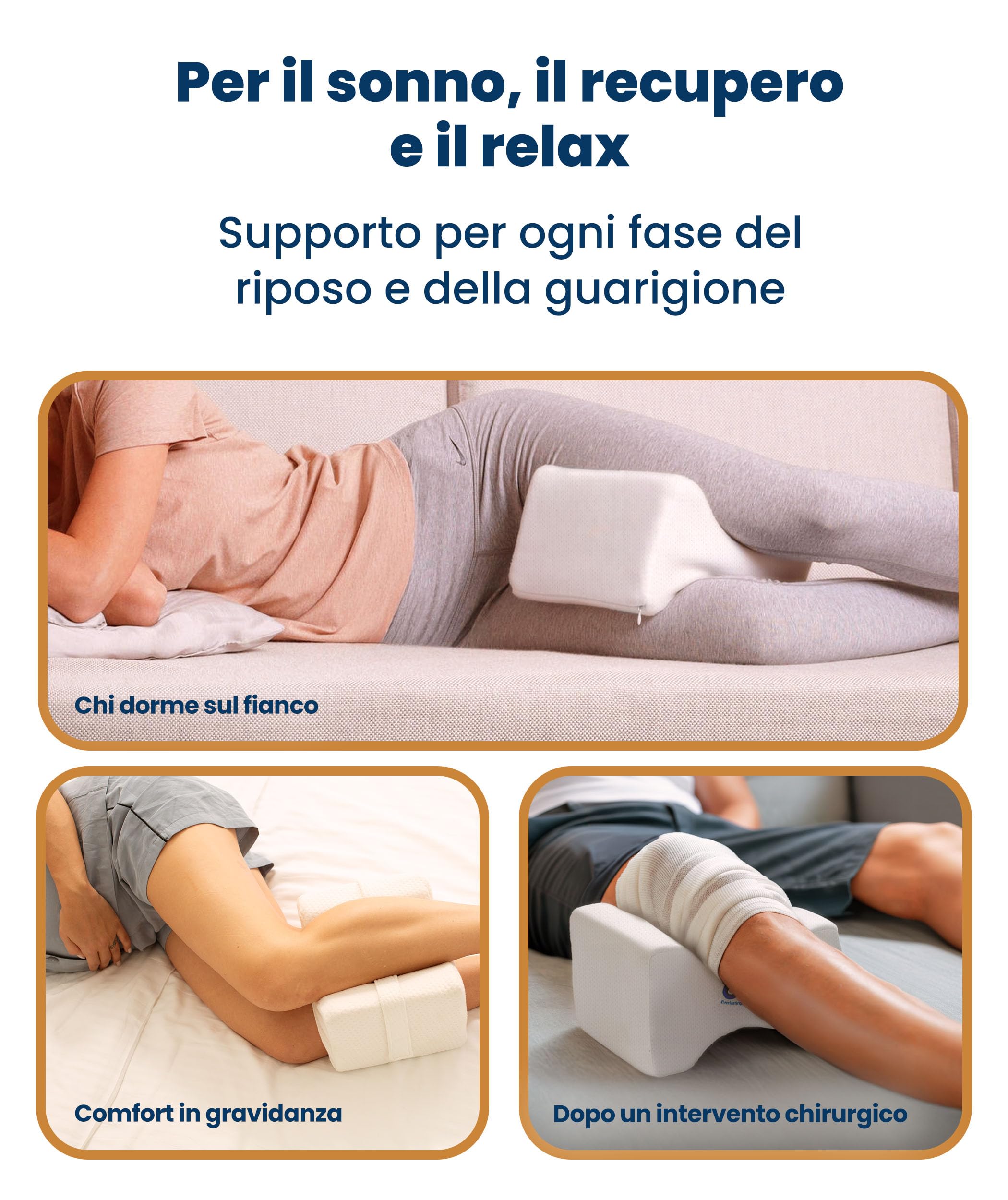 Everlasting Comfort Cuscino ginocchia in memory foam per dormire di lato – Cuscino gambe con cinghia rimovibile, fodera lavabile e forma sagomata