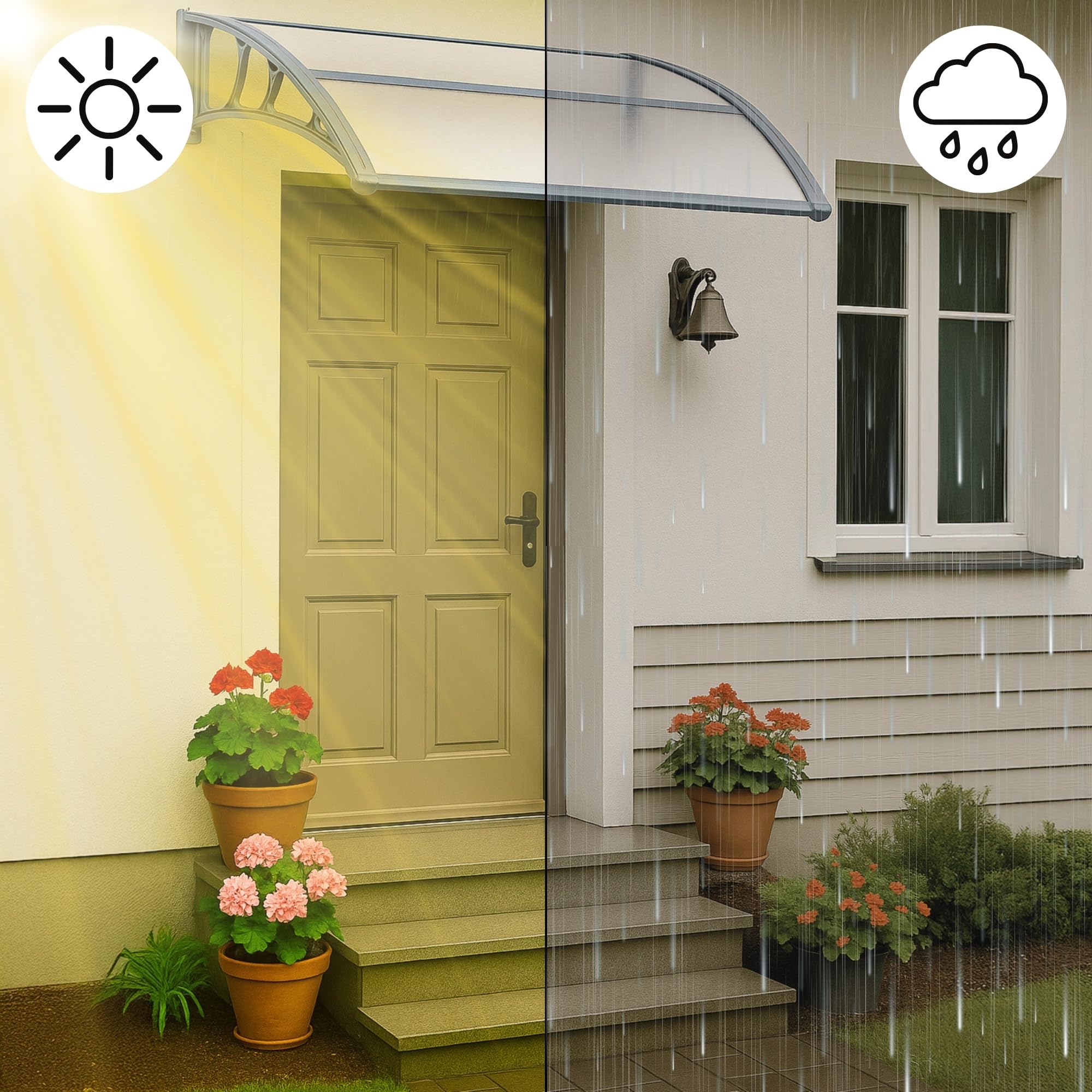 SPRINGOS Tettoia per porta d'ingresso, copertura di protezione per balcone, parapioggia, in alluminio e policarbonato, da 150 x 75 x 23 cm