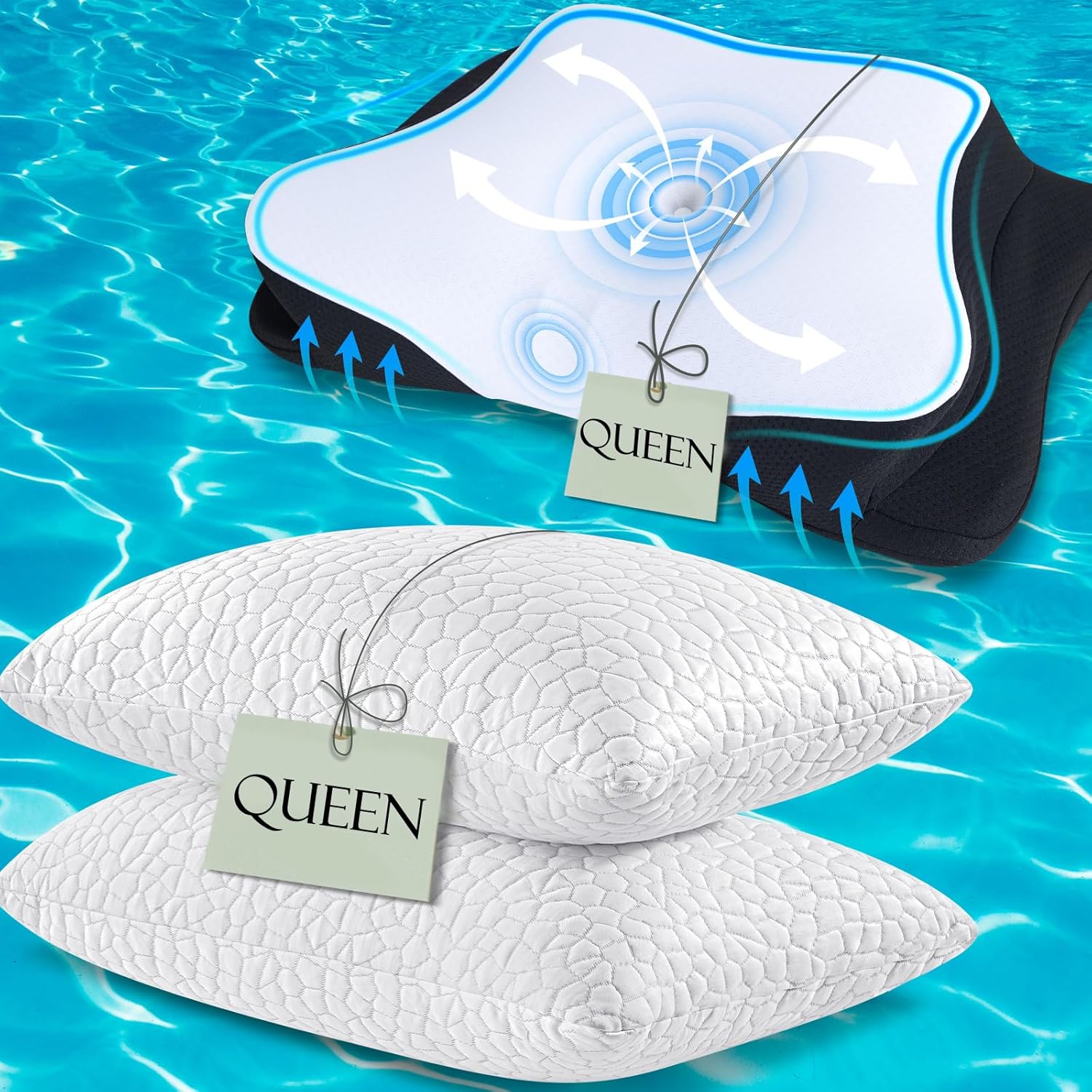 SUPA MODERN Two-Sided Cooling Pillows Queen Size 2 and Cooling Cervical Neck Pillow Queen Size 1