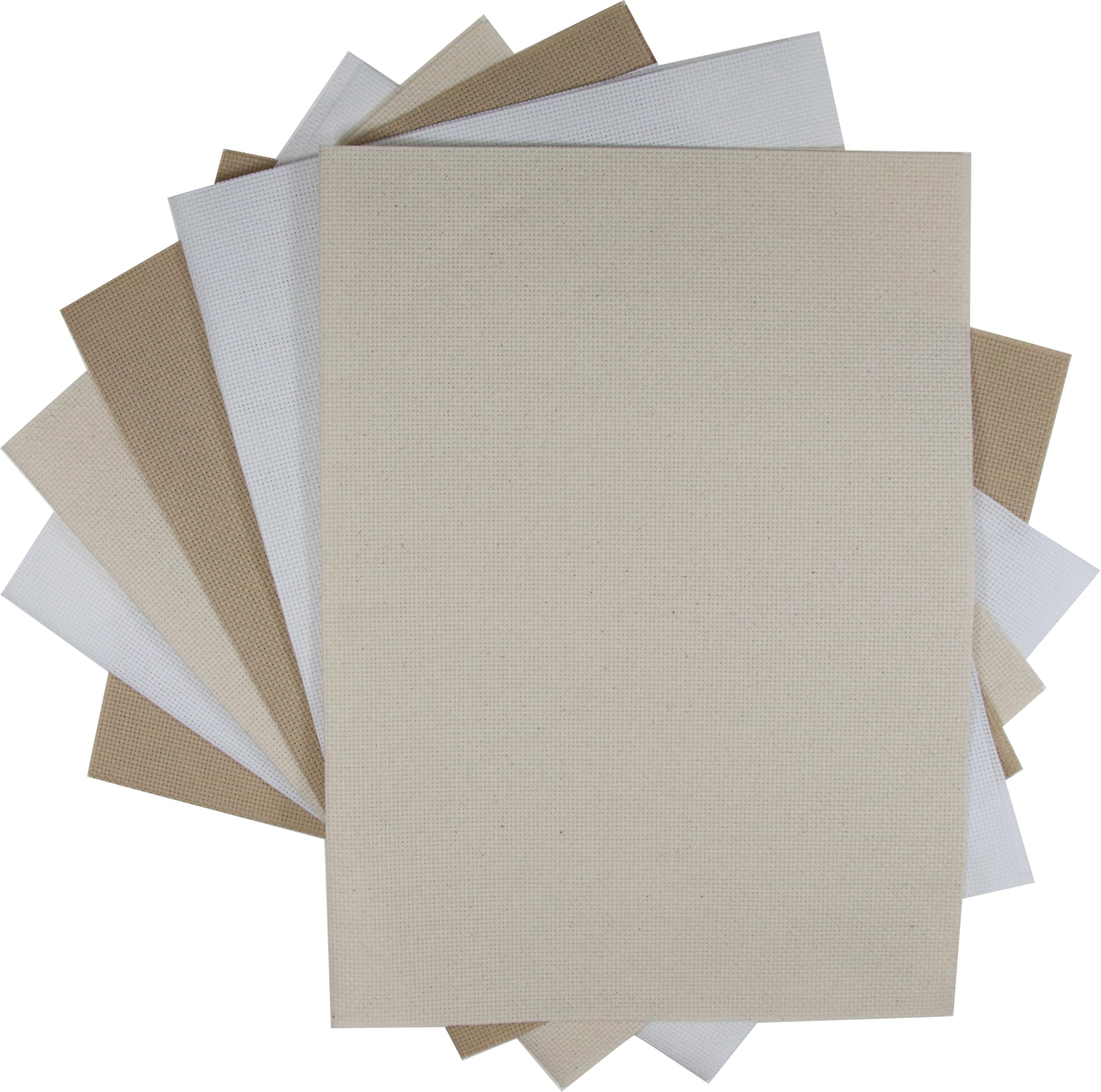 KCS 4/6 pc of 12" x 18" 30cmx45cm 16CT Counted Cotton Aida Cloth Cross Stitch Fabric (White+Oatmeal+Khaki, 6 pc)