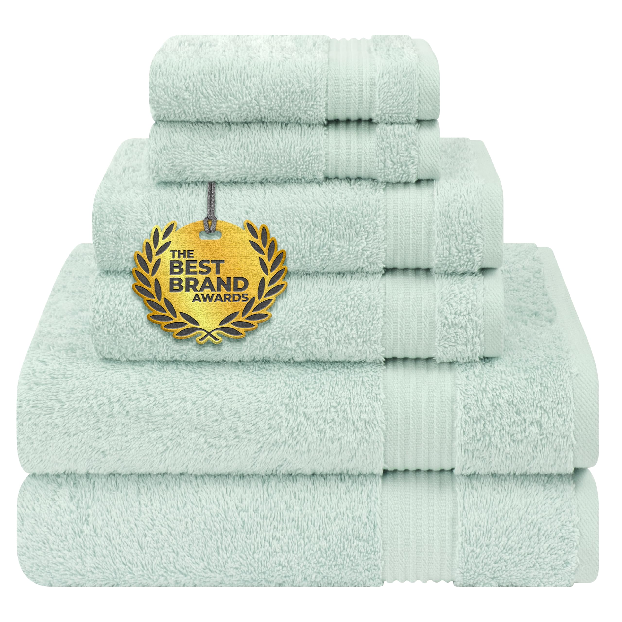 6 Piece Towel Set, 100% Cotton Soft Absorbent Turkish Towels for Bathroom, 2 Bath Towels 2 Hand Towels 2 Washcloths, Mint Towel Set