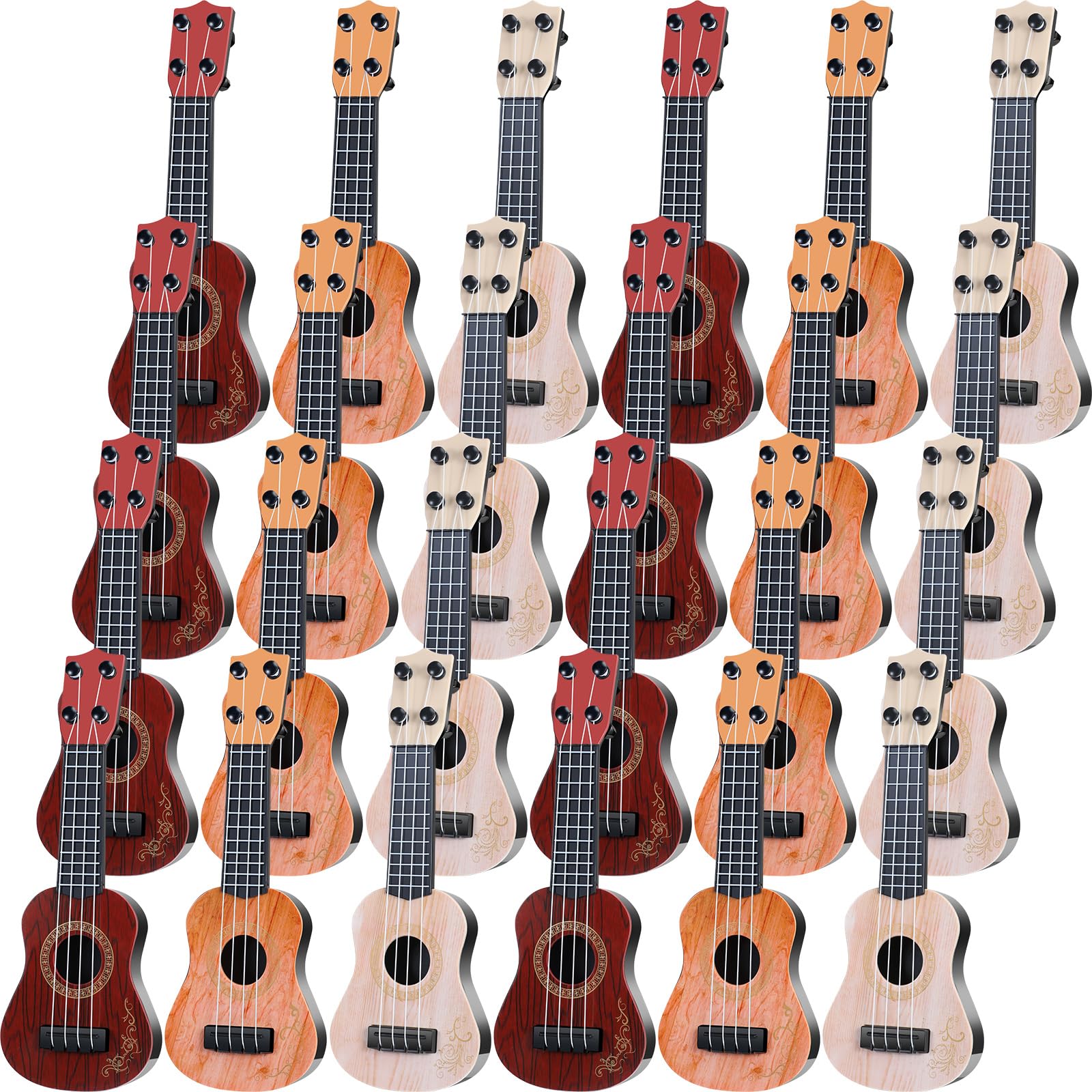 Lenwen - 24 pezzi di chitarra giocattolo per bambini, ukulele da 25,4 cm, strumenti musicali per principianti, piccole dimensioni, ukulele per chitarra, rima, giocattolo educativo per bambini
