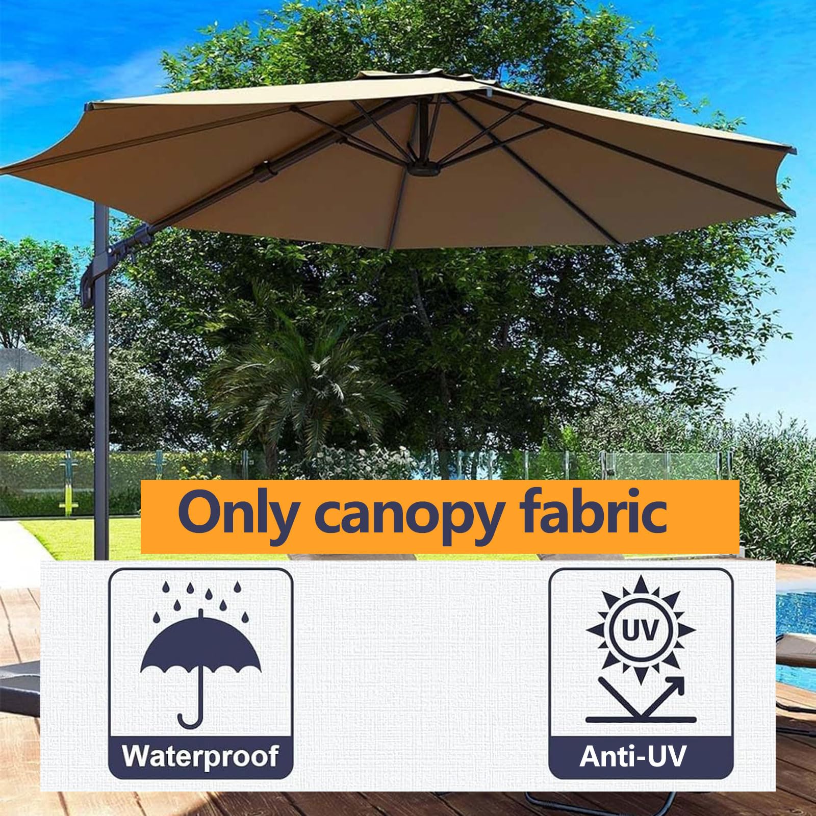 3.0m 3.5m parasol déporté 8 Baleines Toile De Rechange Rond Bâche pour Parasol en Polyester imperméable