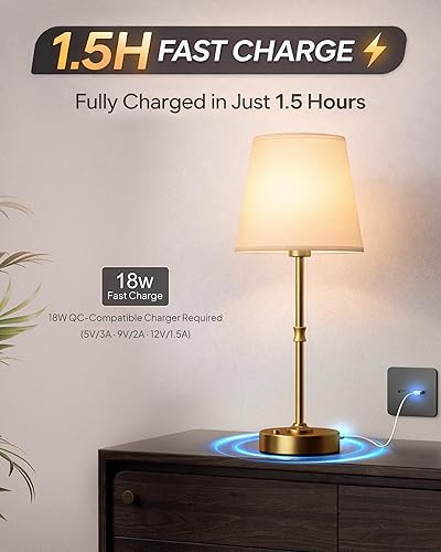 Miniatura 3 de EppieBasic Lámpara de mesa inalámbrica recargable: carga rápida y larga duración, luz cálida de 2700 K, lámparas doradas vintage para mujeres ama de