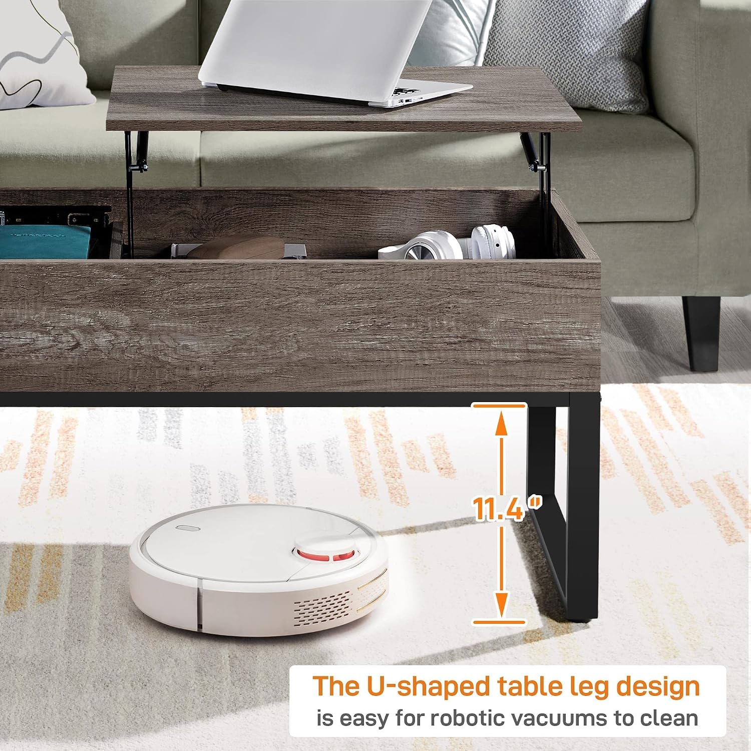 Yaheetech 2 Way Lift Top Coffee Table with Storage and Side Drawer for Living Room, 40 Inch Lift Up Center Table with 2 Hidden Compartments and Metal Frame, Easy Assembly, Taupe Wood