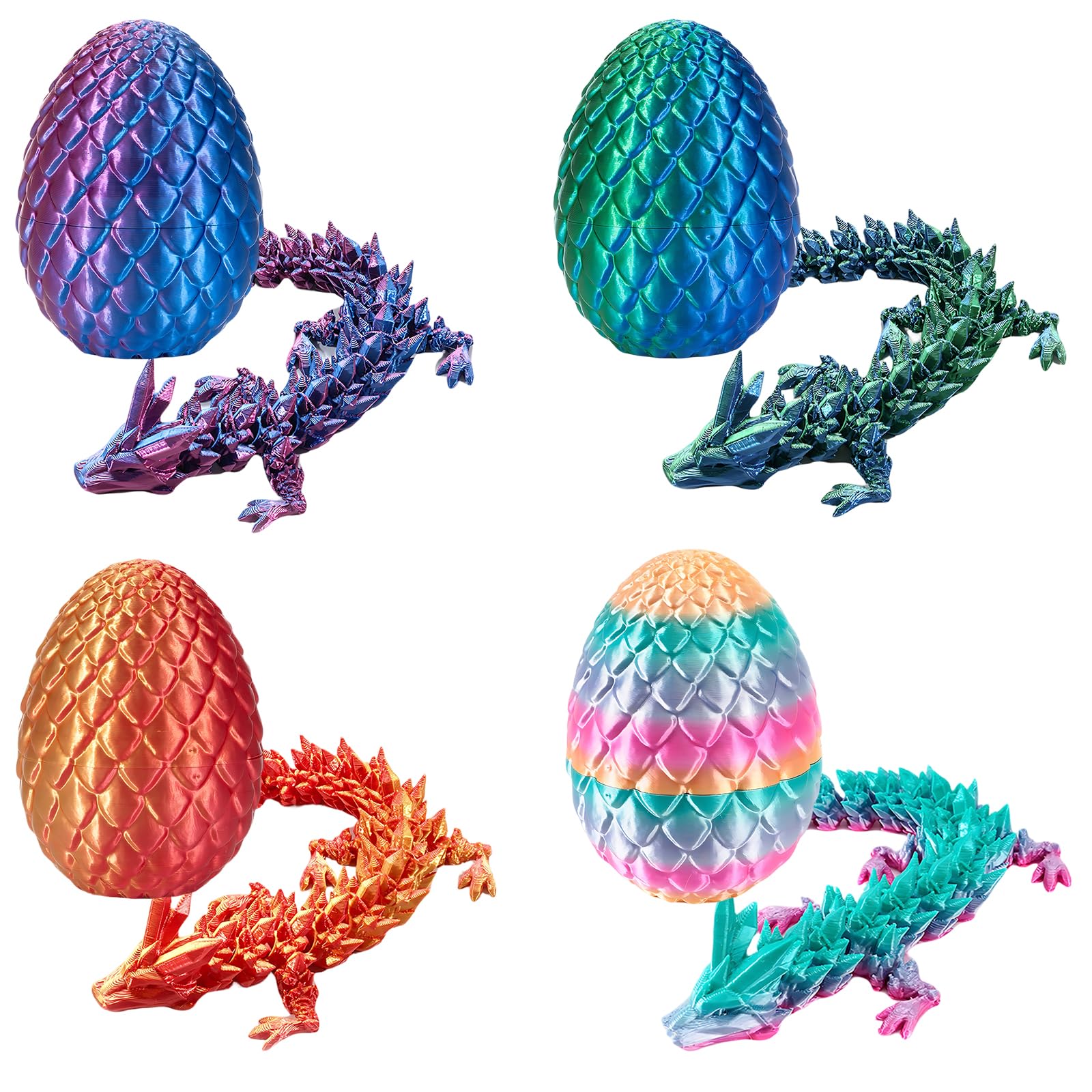 4 PCS 3D Printed Dragon Egg, Mythical Creature Collection with Articulated Design, Fantasy Themed Decorative Pieces for Desktop Display and Creative Scenes, Detailed 3D Printed Animals Figures
