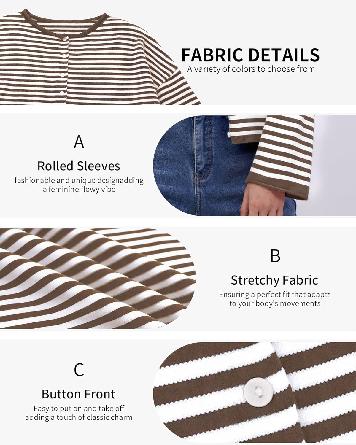 Womens Striped Cardigans Lightweight Casual Button Up Sweaters Long Sleeve Loose Knit Cardigan Sweater Fall Winter - Image 5