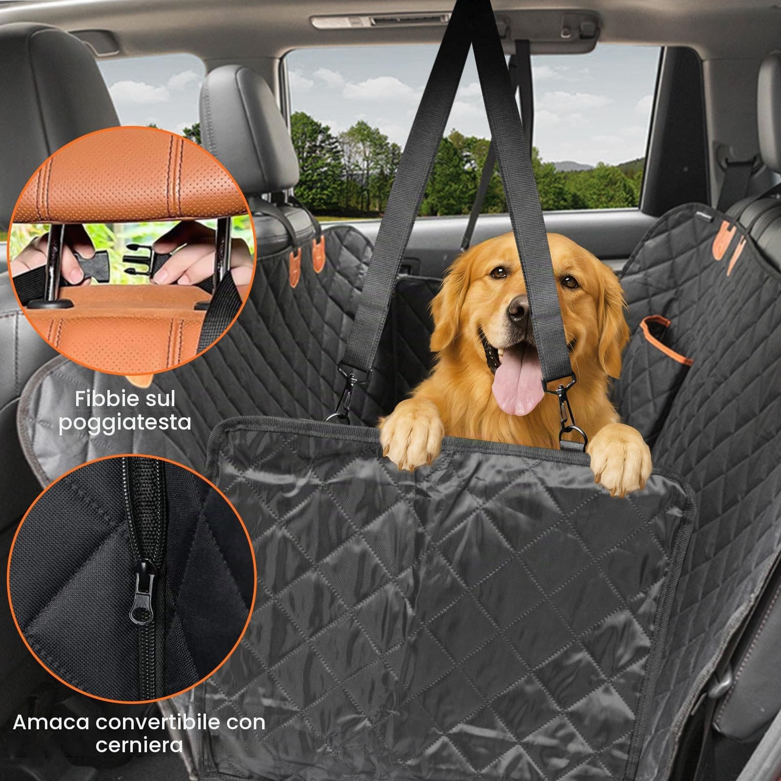 Windfromort Coprisedile Auto per Cani - Telo Auto per Cani - Telo Cane Auto Sedili Posteriori, 137×147cm Oxford Impermeabile, Antiscivolo con Cinturini Elastici Per Sedili Posteriori (Nero)