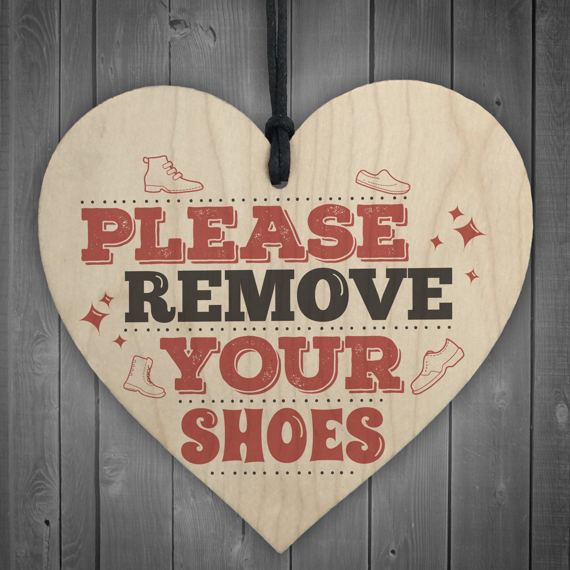 Red Ocean Please Remove Shoes Take off Porch Hanging Door Wall Sign Shabby Chic Wooden Heart Plaque Gift