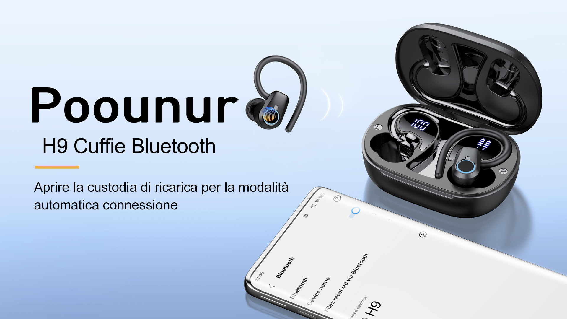 Cuffie Bluetooth Sport Q78, 50 Ore Batteria, Impermeabili IP7, Cancellazione Rumore ENC, Display LED, Bluetooth 5.3