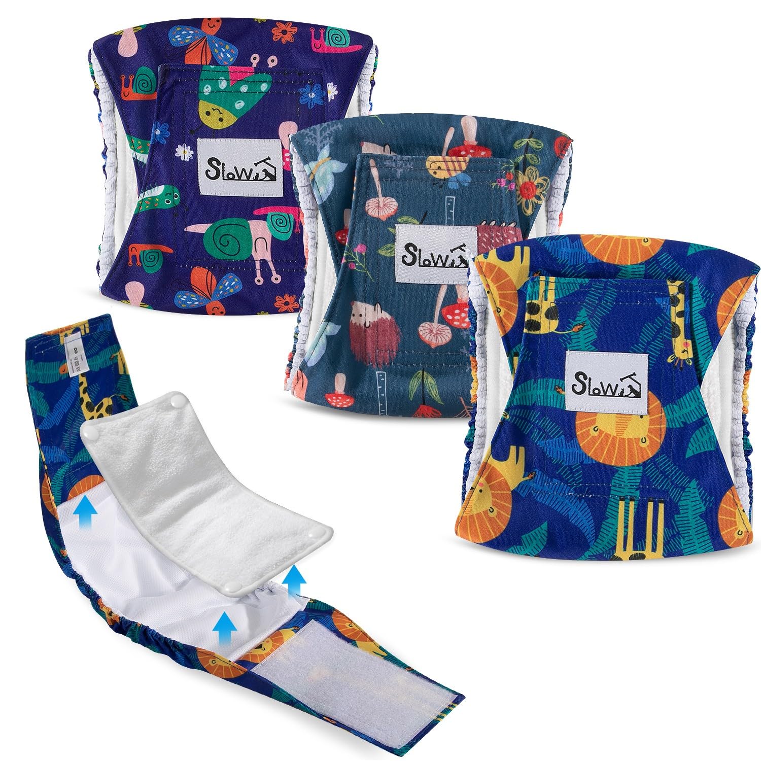 SlowTon 3 Pañales para Perros machos, Pañales Lavables Bandas para el Vientre para Perros machos y Cachorros Perritos, pañales Altamente absorbentes con Cierre Fuerte y Flexible, Paquete de 3