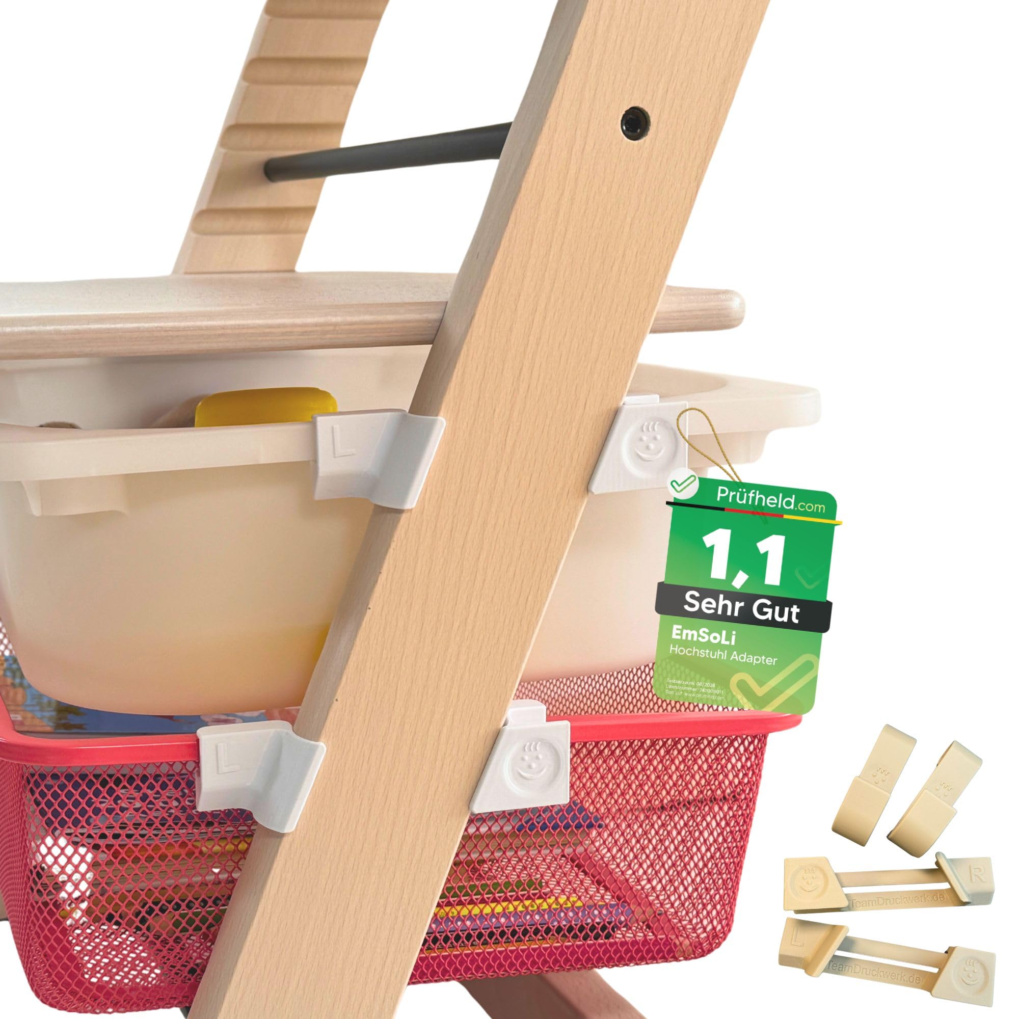[ TEST SEHR GUT, NOTE 1.1 *] EmSoLi Adapter Hellbraun + 2x Haken für Ikea Trofast Box Korb Drahtkorb, kompatibel mit Stokke Tripp Trapp Baby Hochstuhl, Hochstühle Kinderstuhl Zubehör, Kinder Hoch