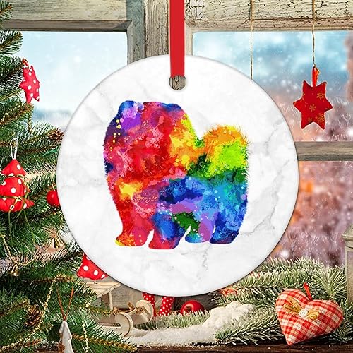 Acuarela Dog Chow Chow Adorno de Navidad Chow Chow Silueta colorida de perro de Navidad, regalos de recuerdo de Navidad, decoración de árbol de