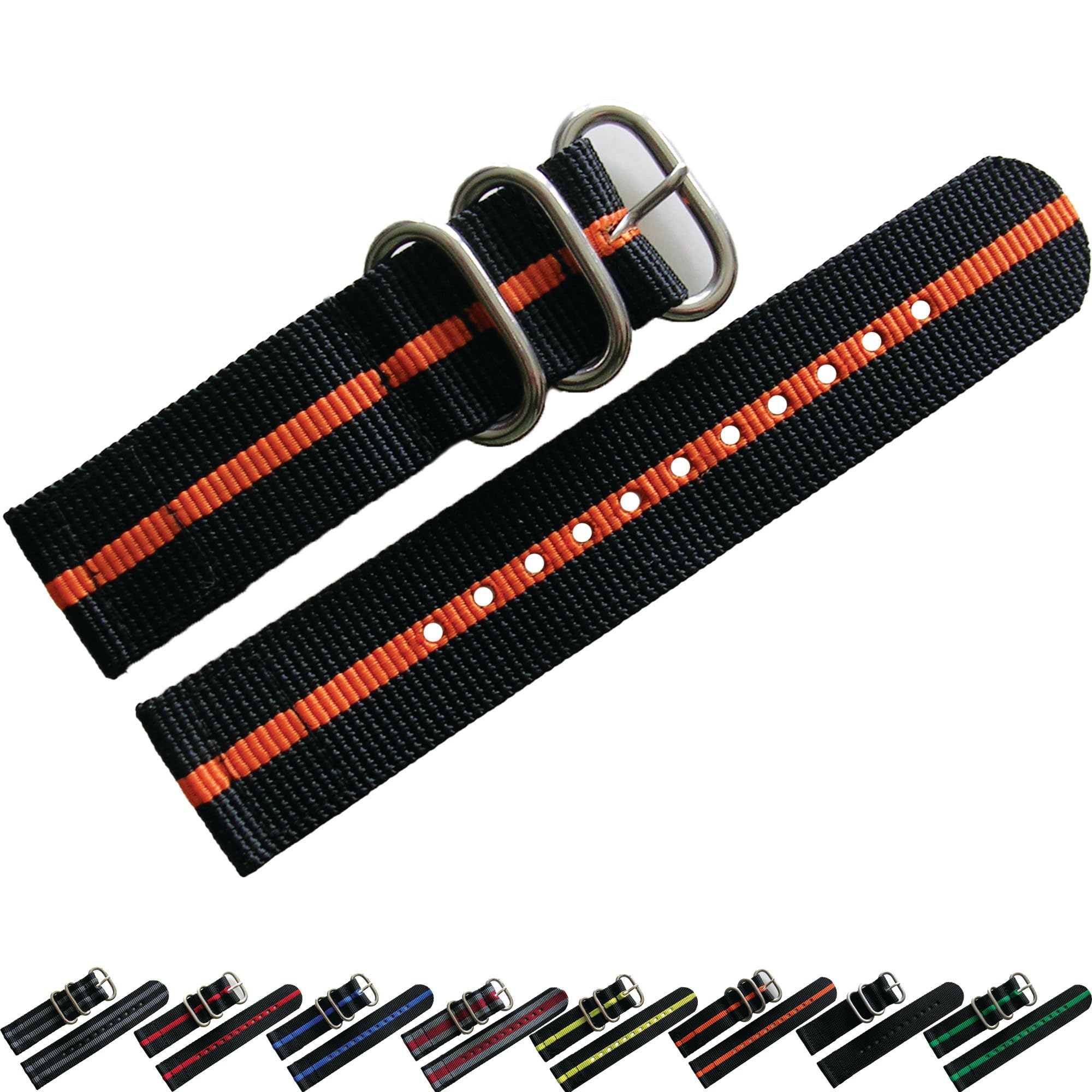 NATO® Two Piece Nylon Watch Strap Premium Ballistic Nylon Sport G10 Smart watch band USA Stock 20mm 22mm Stainless Steel buckles (20mm, Orange)