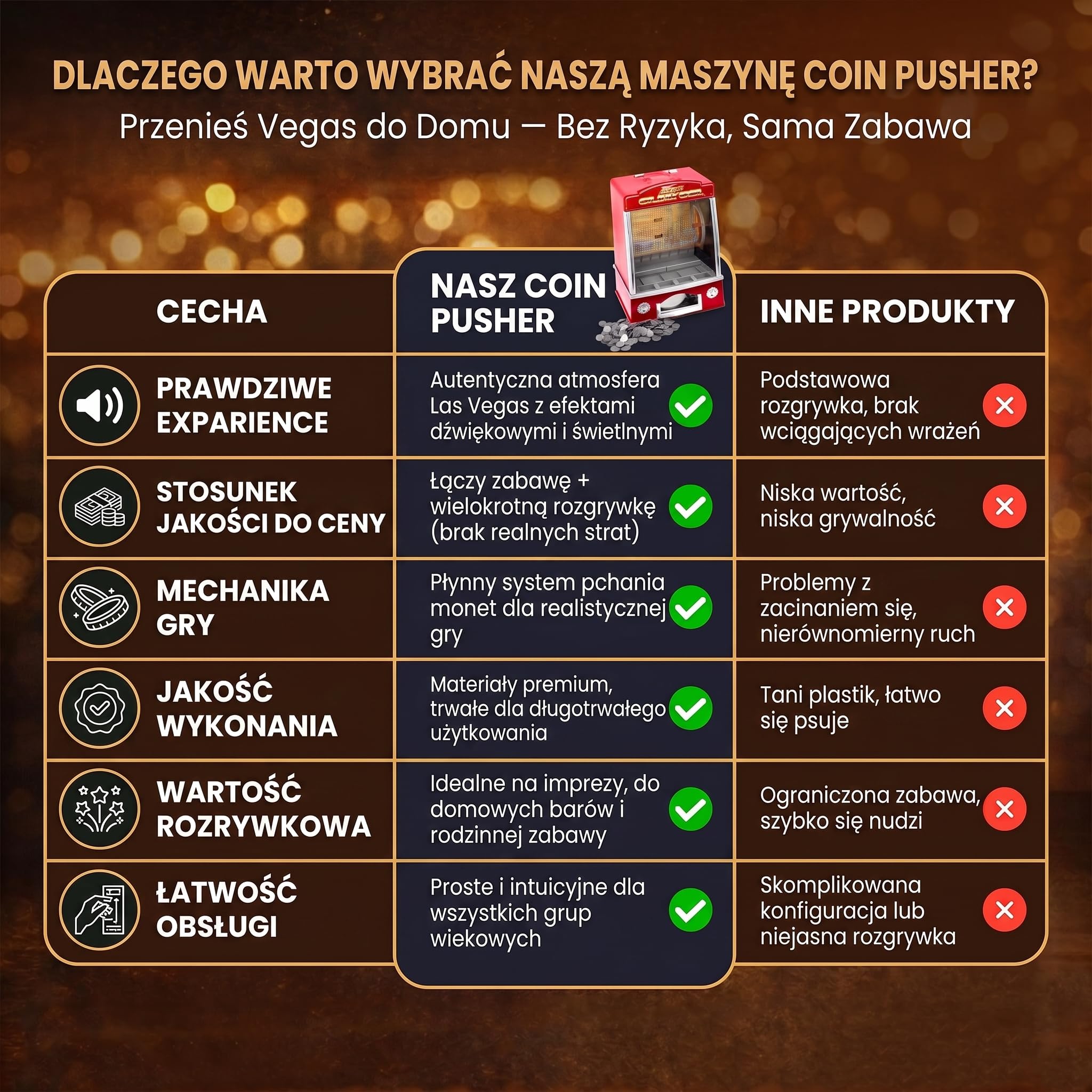 Automat do gry Coin Pusher; Automat do gry z efektami dźwiękowymi i świetlnymi kasyna